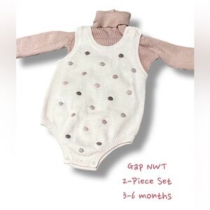 NWT Knit Bodysuit Vest w/ Turtleneck - White and Pink (3-6 mos)